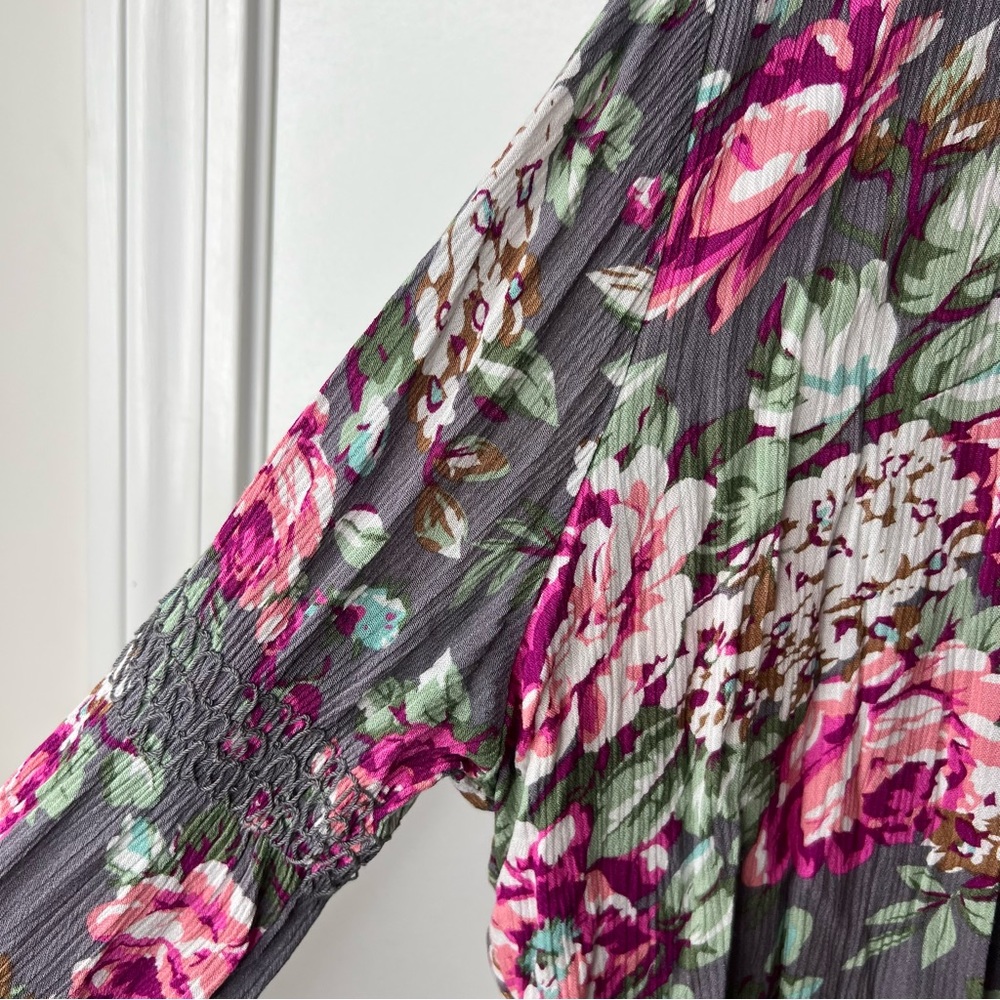 Hippie Floral Blouse in Gray and Pink Size Small Women's - Picture 5 of 10
